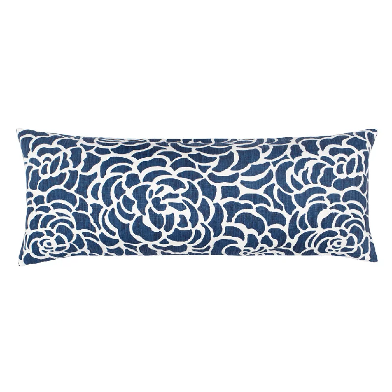 modern floral bed set-The Navy Peony Extra Long Lumbar Throw Pillow