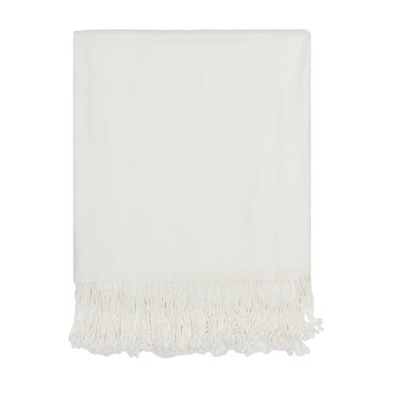 luxury velvet bed sheets-The Pearl White Solid Fringed Throw Blanket