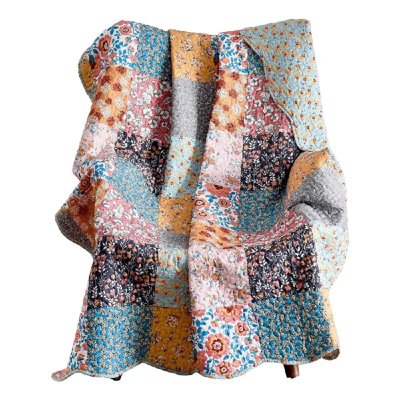 handwoven silk throw-Turin 60 Inch Throw Blanket, Microfiber, Patchwork Floral Print, Multicolor