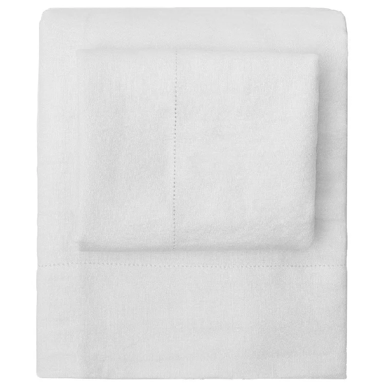 lightweight flannel sheets-White Belgian Flax Linen Sheet Set (Fitted, Flat, & Pillow Cases)