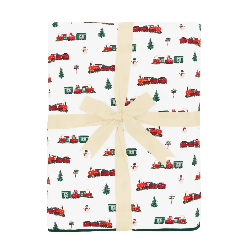 breathable cotton pillowcase-Youth Blanket in Holiday Train 2.5